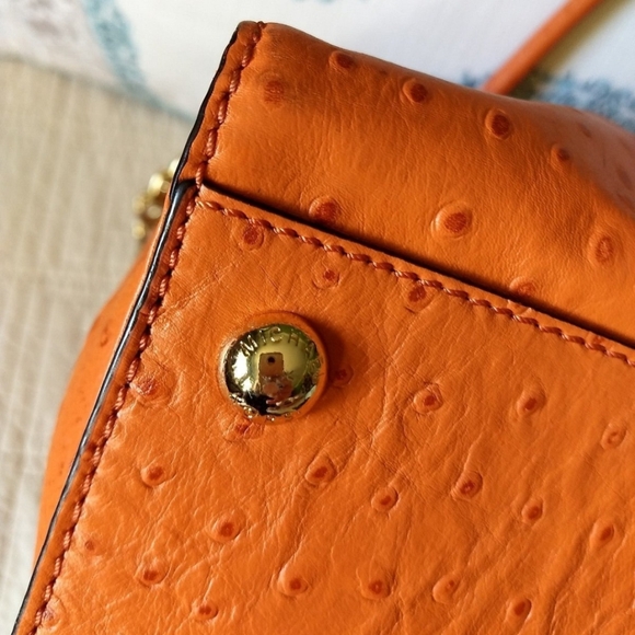 Michael Kors Ostrich-Embossed Hamilton Tangerine East/West Tote Leather Handbag - Picture 11 of 11